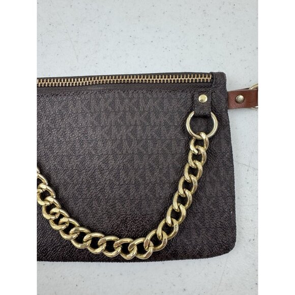 Michael Michael Kors Signature Logo Belt Bag Brown Gold Chain Fanny Pack XL - Picture 4 of 12